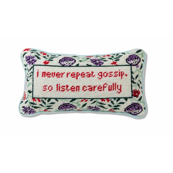 FURBISH STUDIO gossip needlepoint pillow in off white - Picture 1 of 2
